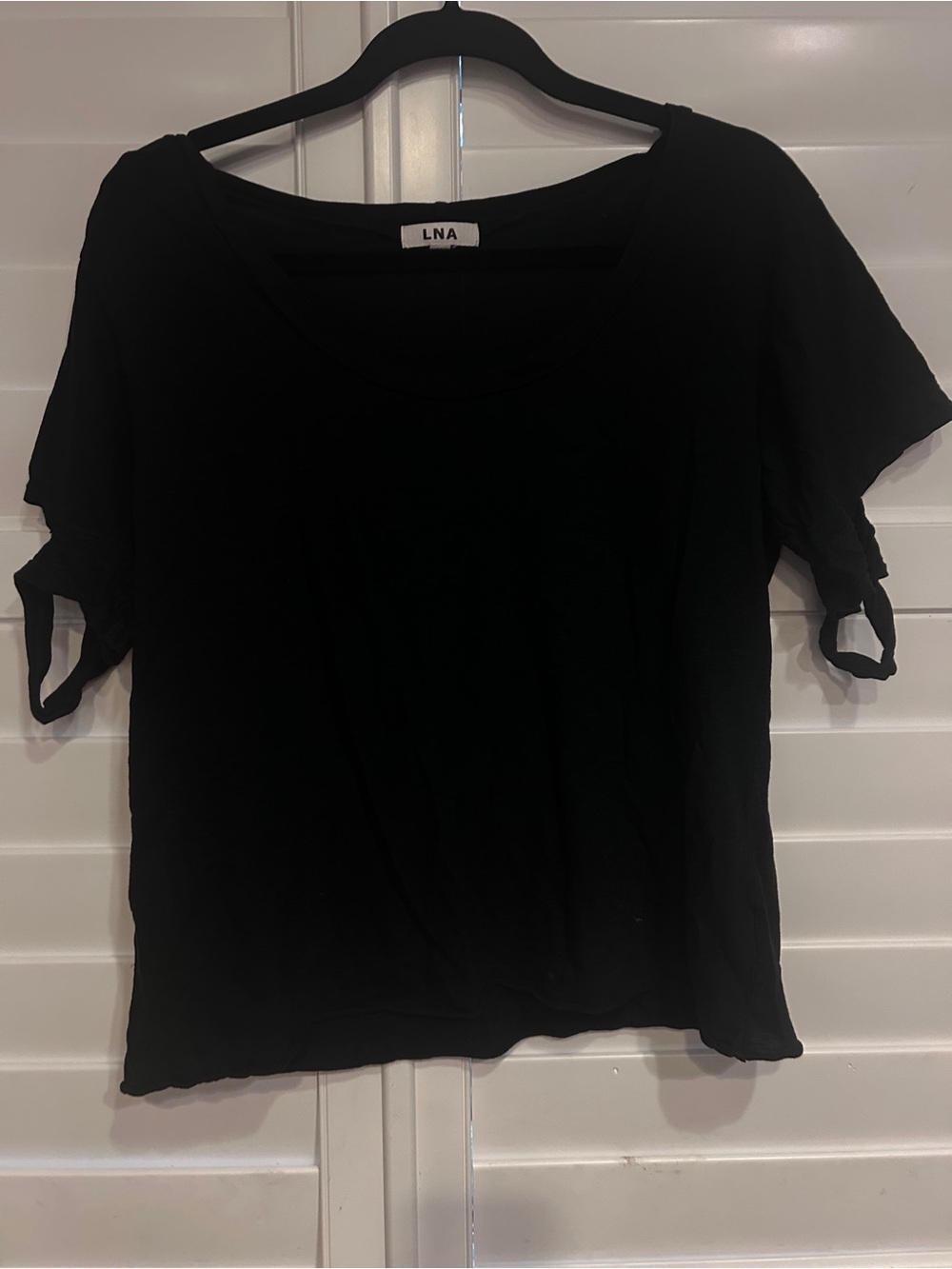 LNA Boat Neck Tshirt with Tie Sleeve Details Black Size Large